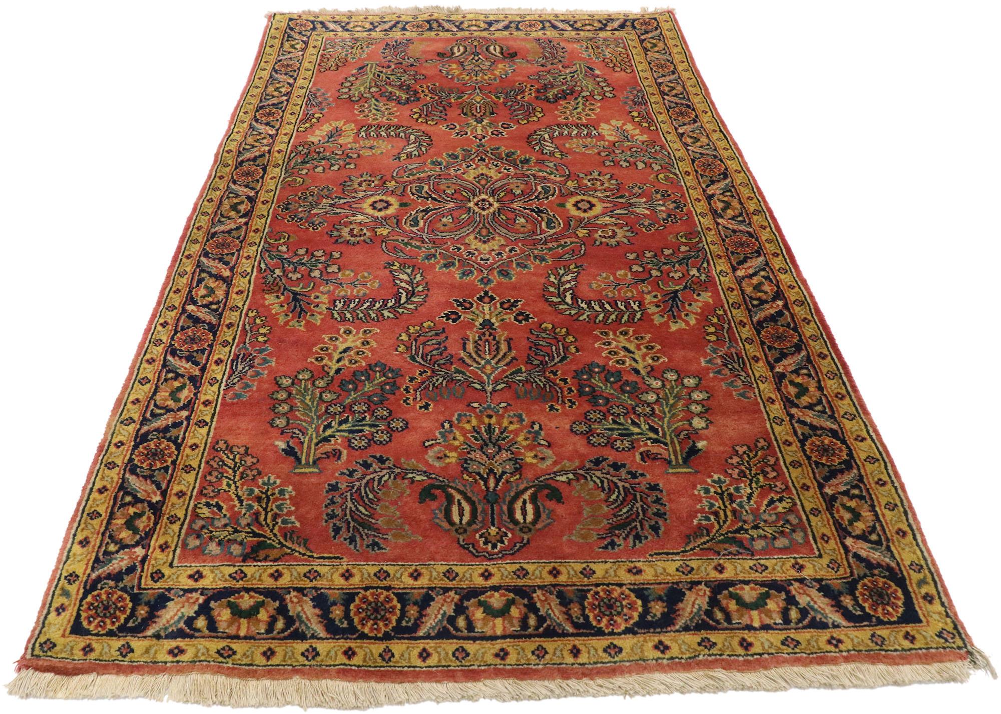 Persischer geblümter Sarouk-Teppich im traditionellen englischen Tudor-Stil, Vintage (Sarouk Farahan) im Angebot