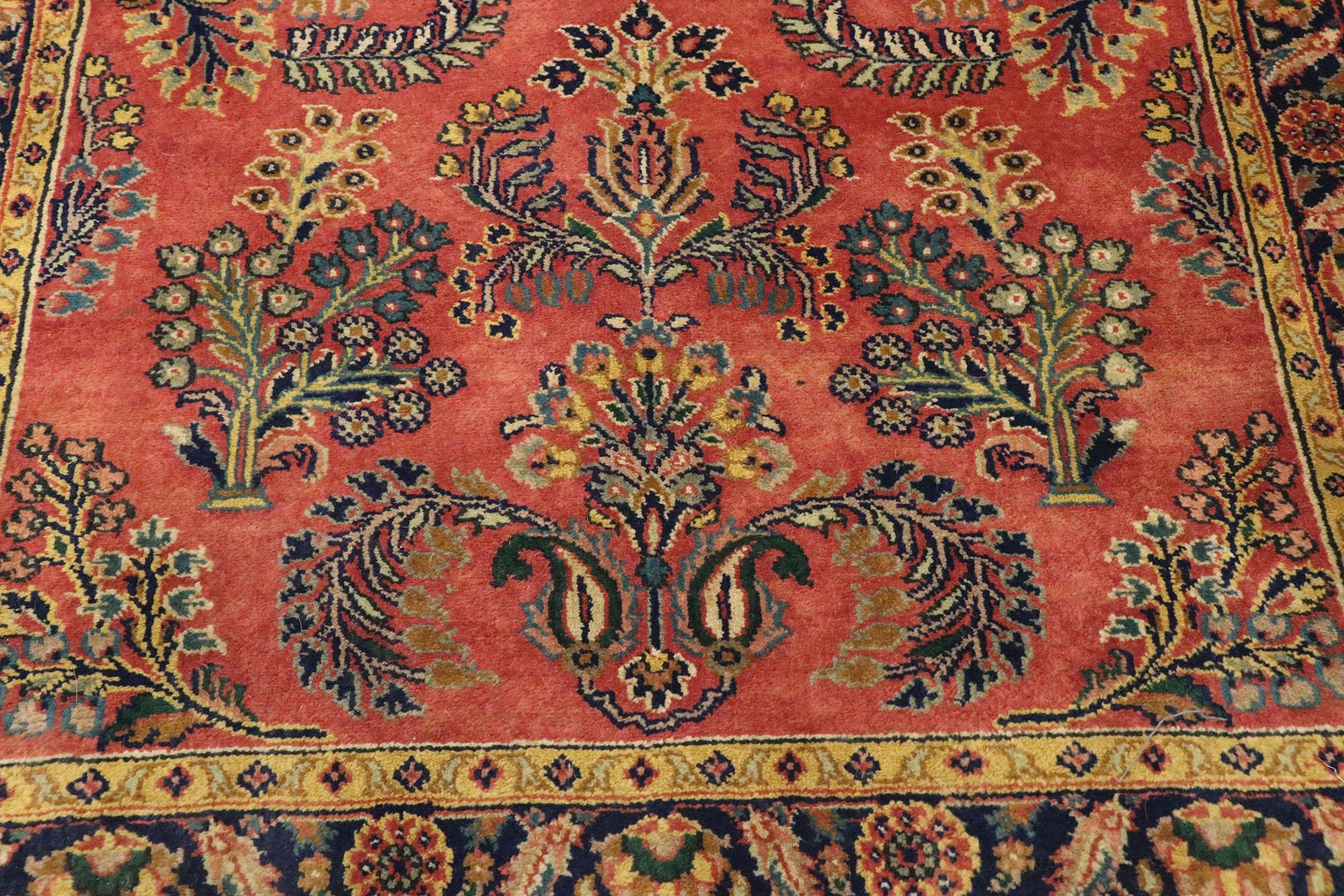 Sarouk Farahan Vintage Persian Floral Sarouk Rug with Traditional English Tudor Style For Sale