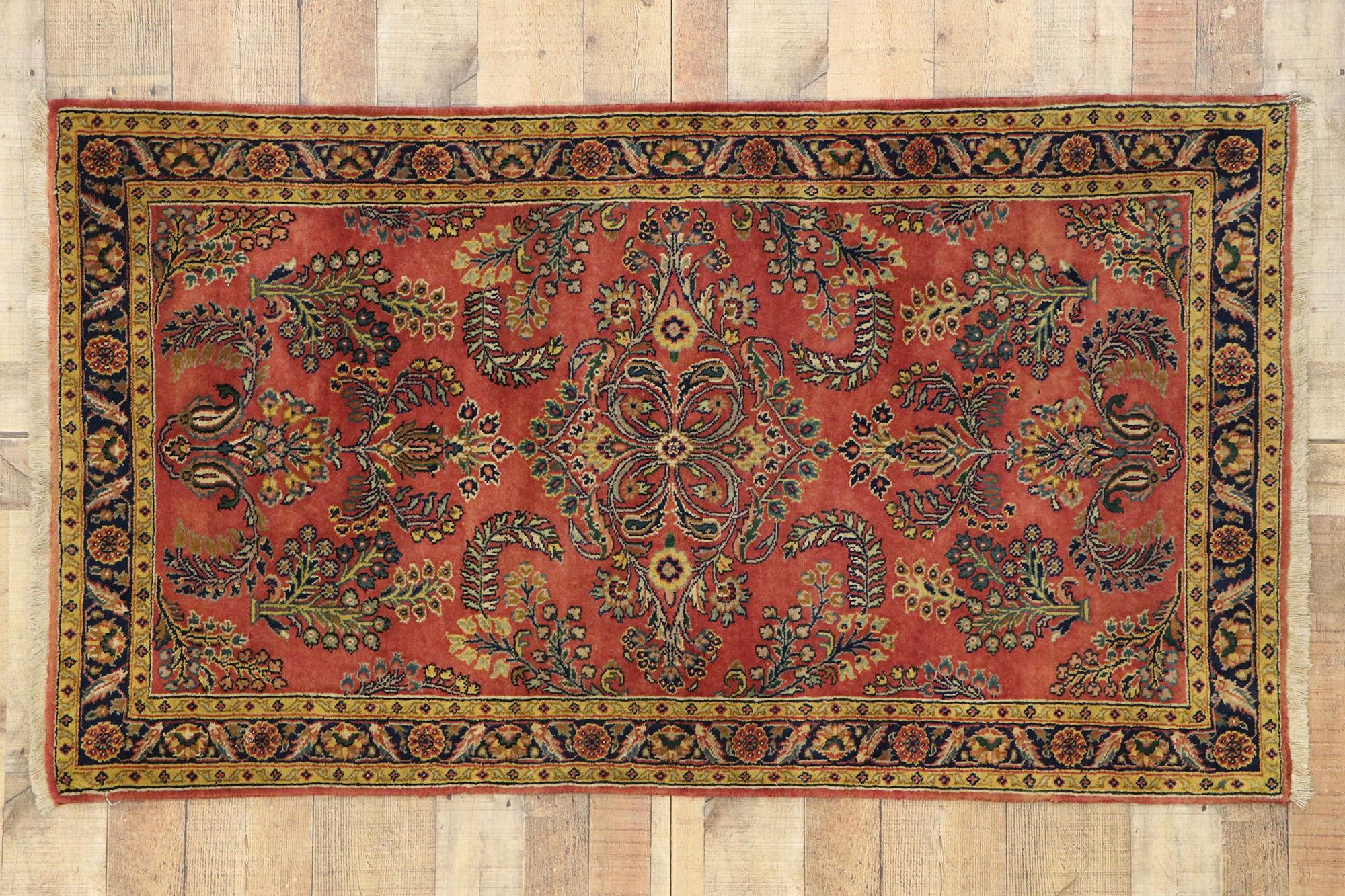 Wool Vintage Persian Floral Sarouk Rug with Traditional English Tudor Style For Sale