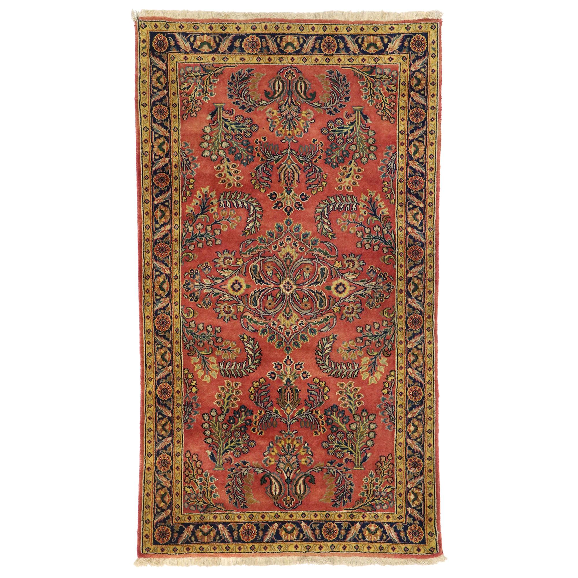 Vintage Persian Floral Sarouk Rug with Traditional English Tudor Style