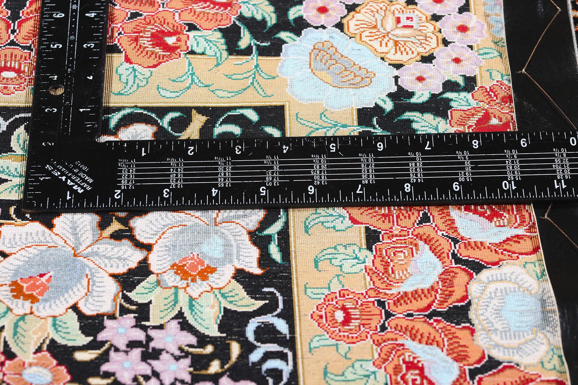 20th Century Vintage Persian Floral Silk Qum Area Rug For Sale