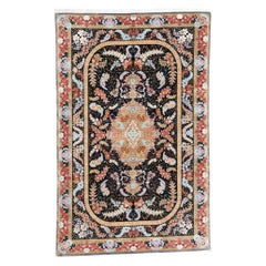 Vintage Persian Floral Silk Qum Area Rug