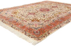 Vintage Persian Floral Tabriz Wool and Silk Carpet