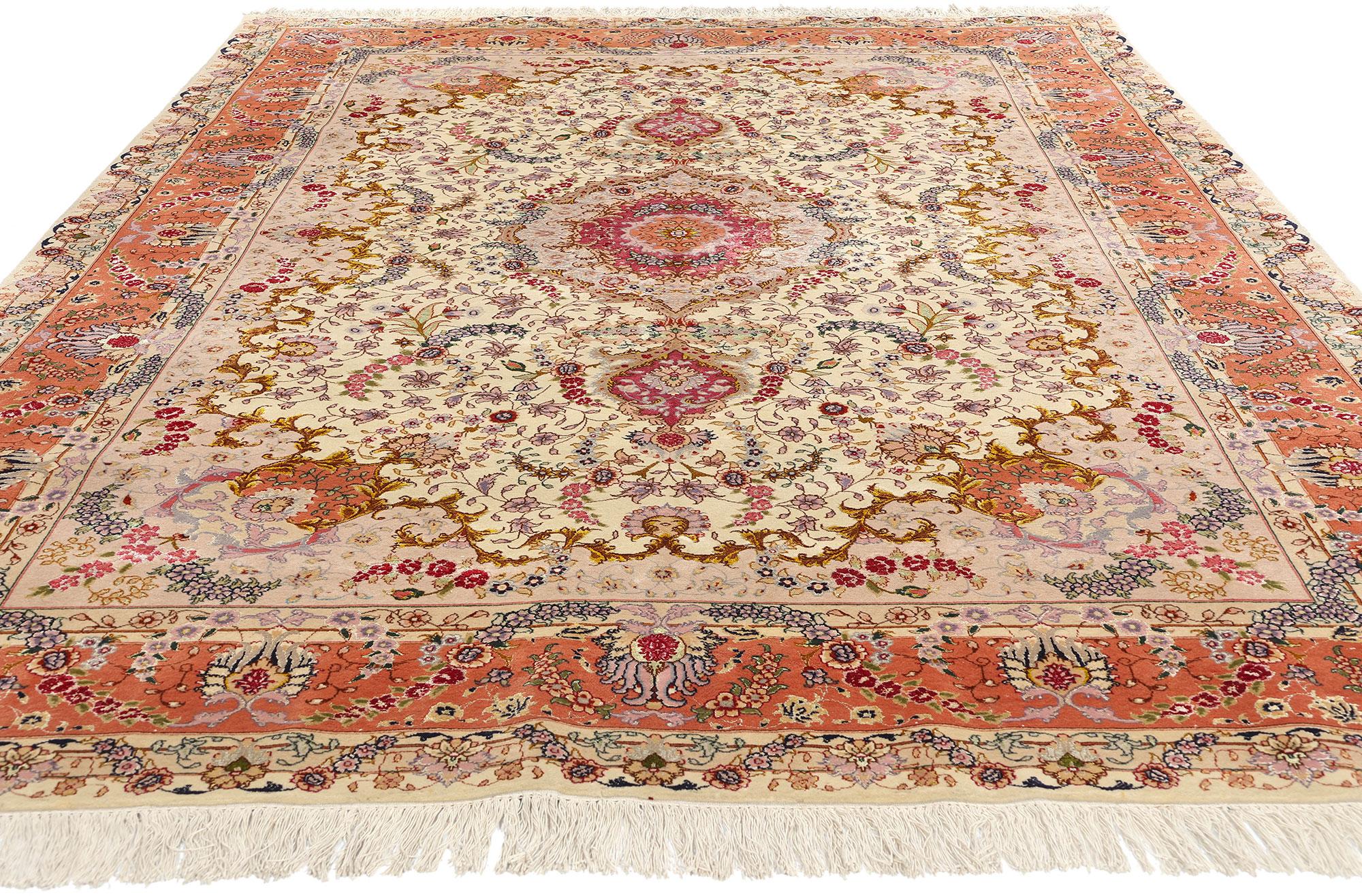 Rinascimento Tappeto persiano floreale Tabriz d'epoca in lana e seta in vendita