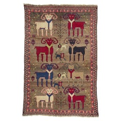 Retro Persian Gabbeh Animal Pictorial Rug with Rams and Lions