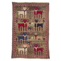 Tapis pictural persan Gabbeh vintage avec béliers et lions