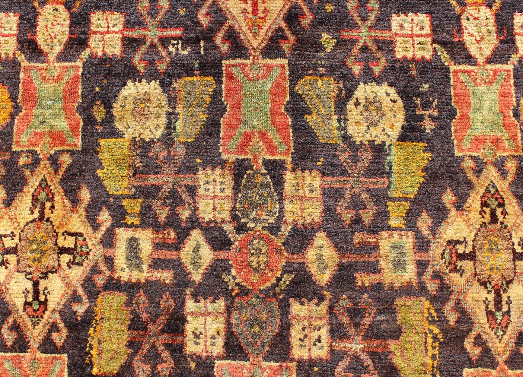Mid-20th Century Vintage Persian Gabbeh Carpet with All-Over Geometric Design and Midnight Field For Sale
