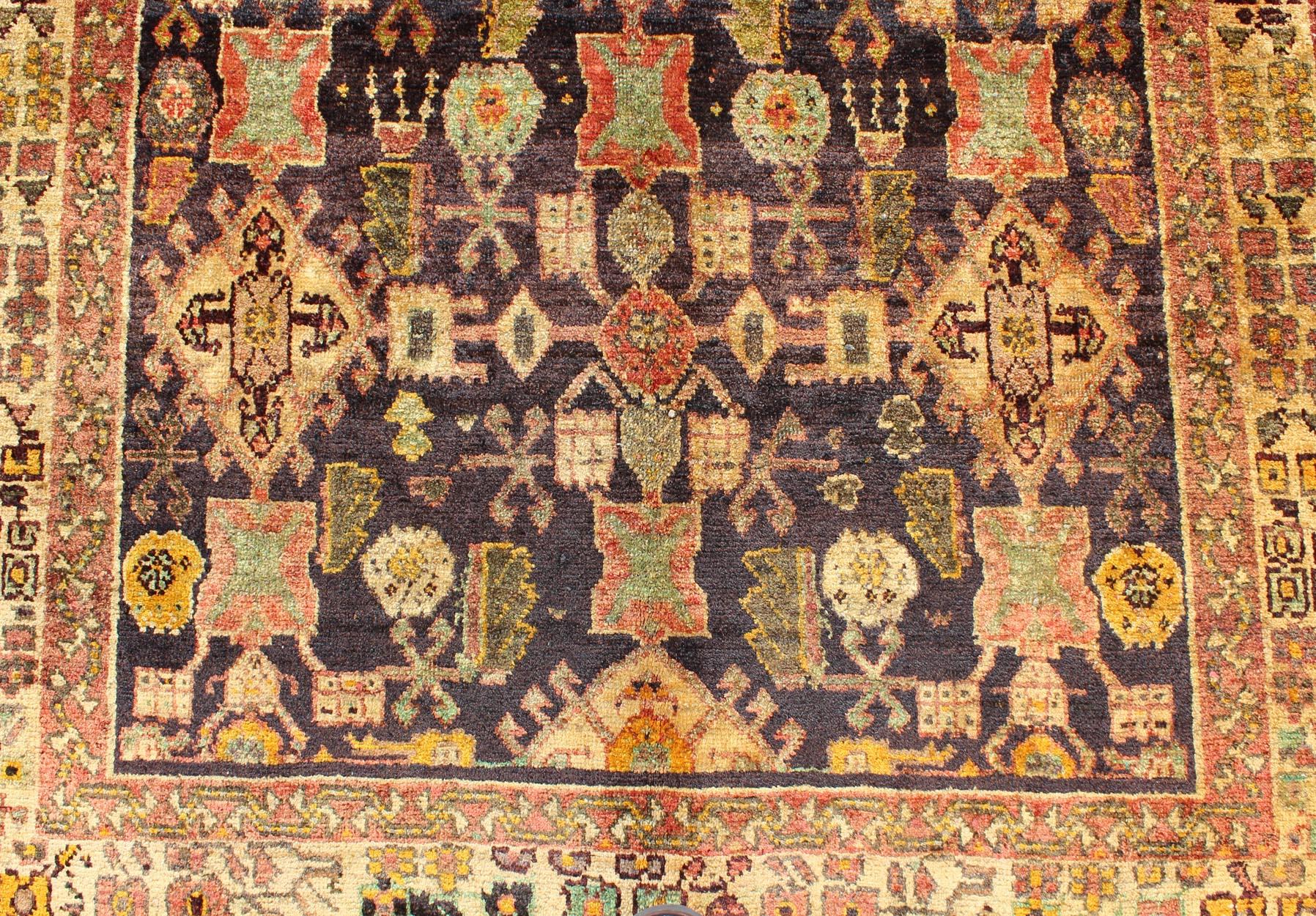 Vintage Persian Gabbeh Carpet with All-Over Geometric Design and Midnight Field For Sale 1