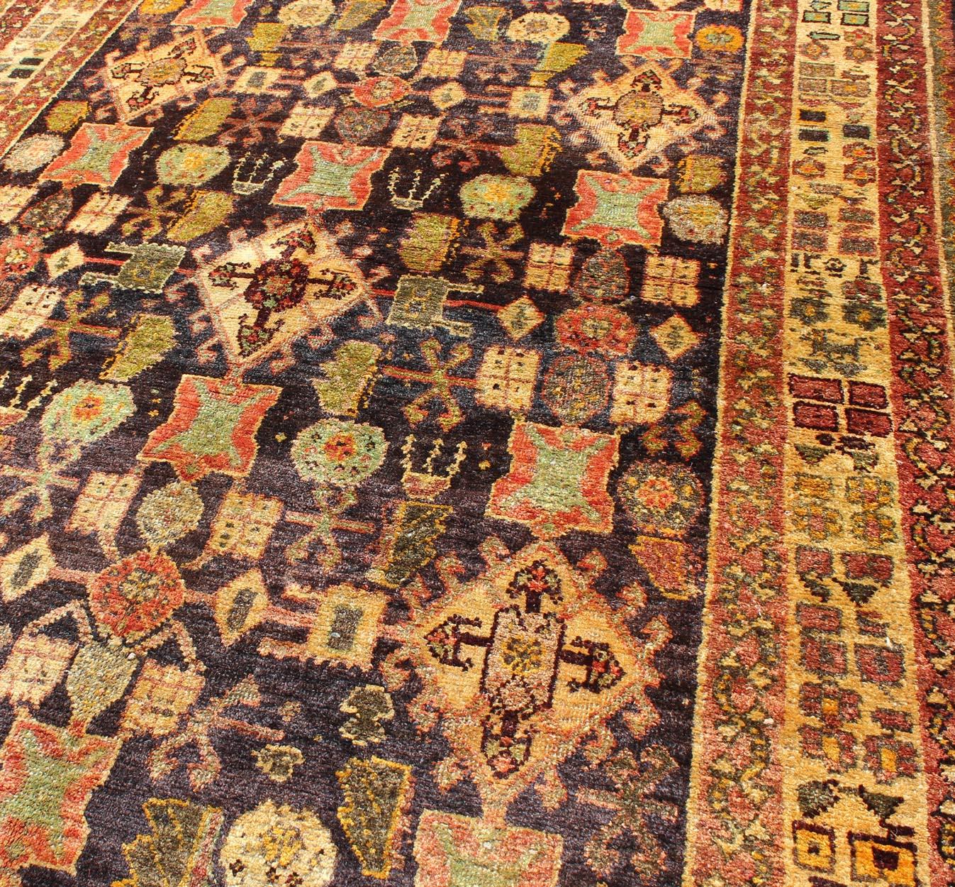 Vintage Persian Gabbeh Carpet with All-Over Geometric Design and Midnight Field For Sale 2