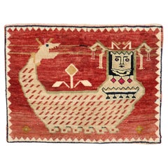 Persischer Gabbeh Drachen-Schiefer-Teppich, Vintage