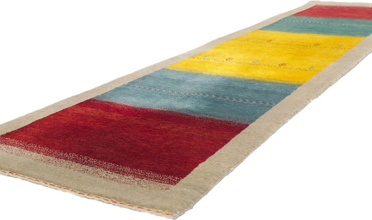 Tribal Vintage Persian Gabbeh Hallway Runner with Color Block Design For Sale