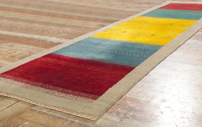Wool Vintage Persian Gabbeh Hallway Runner with Color Block Design For Sale
