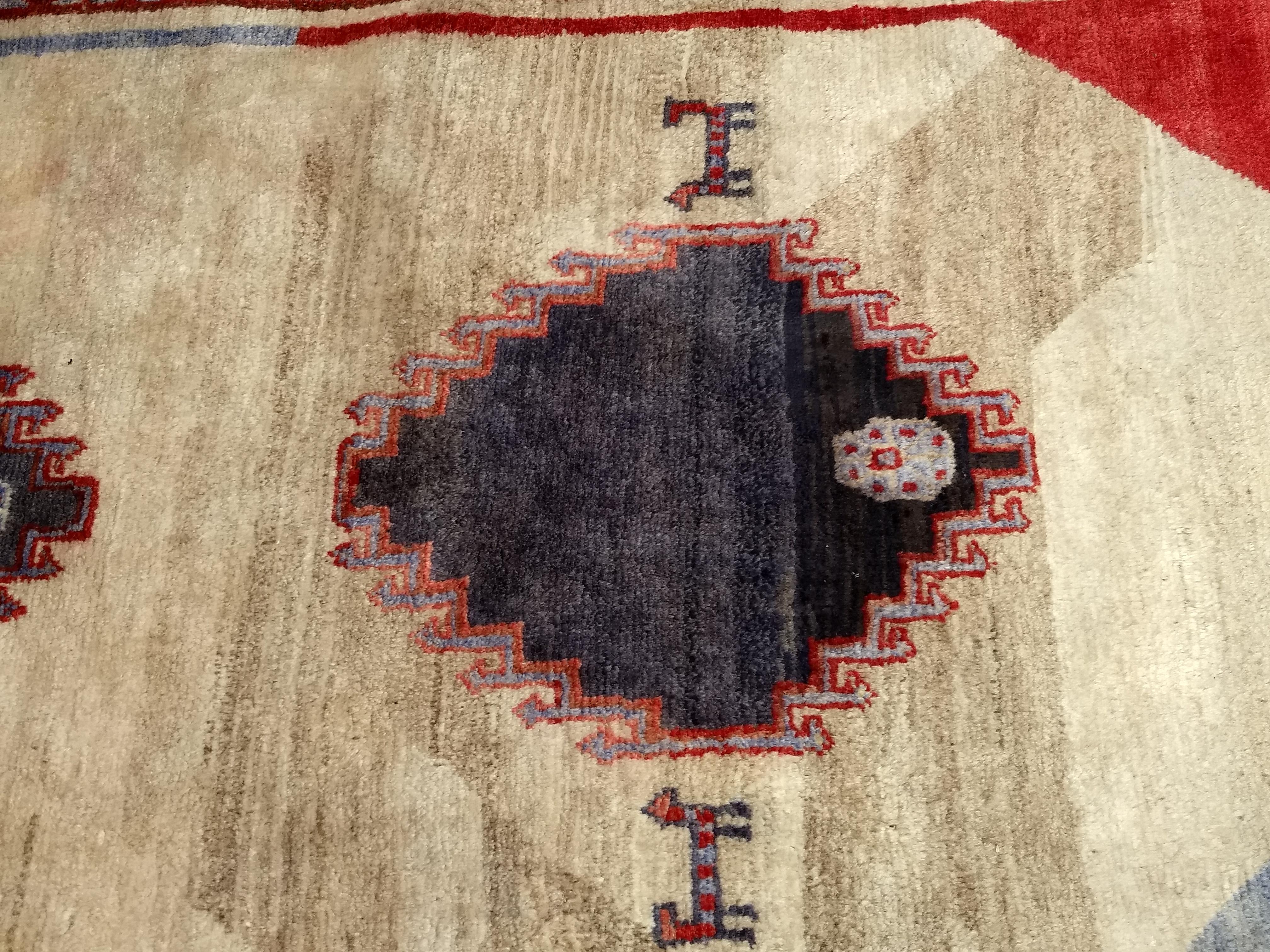 Vintage Persian Gabbeh in Geometric Pattern Ivory, Red, Blue For Sale 4