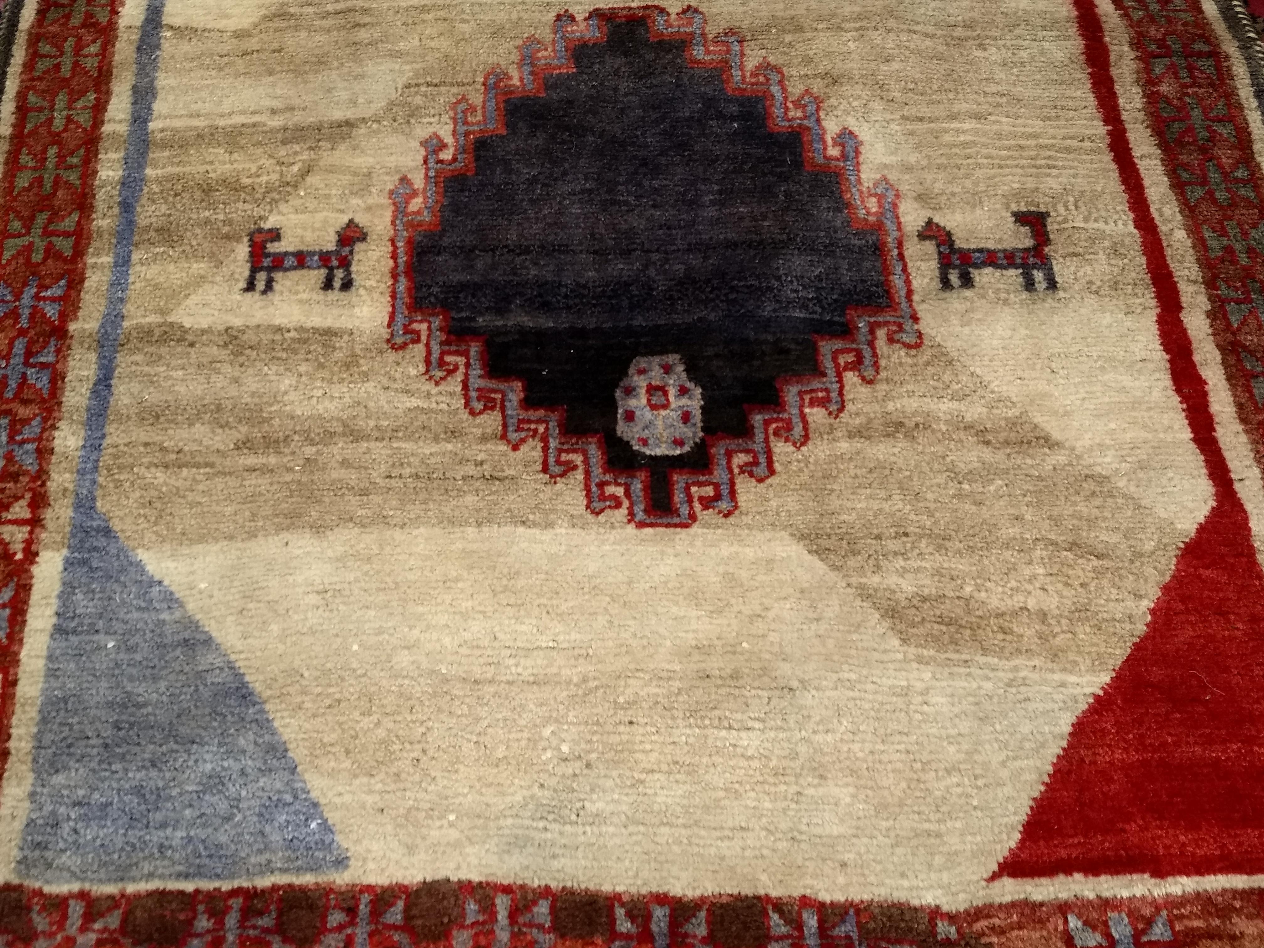 Vintage Persian Gabbeh in Geometric Pattern Ivory, Red, Blue For Sale 3
