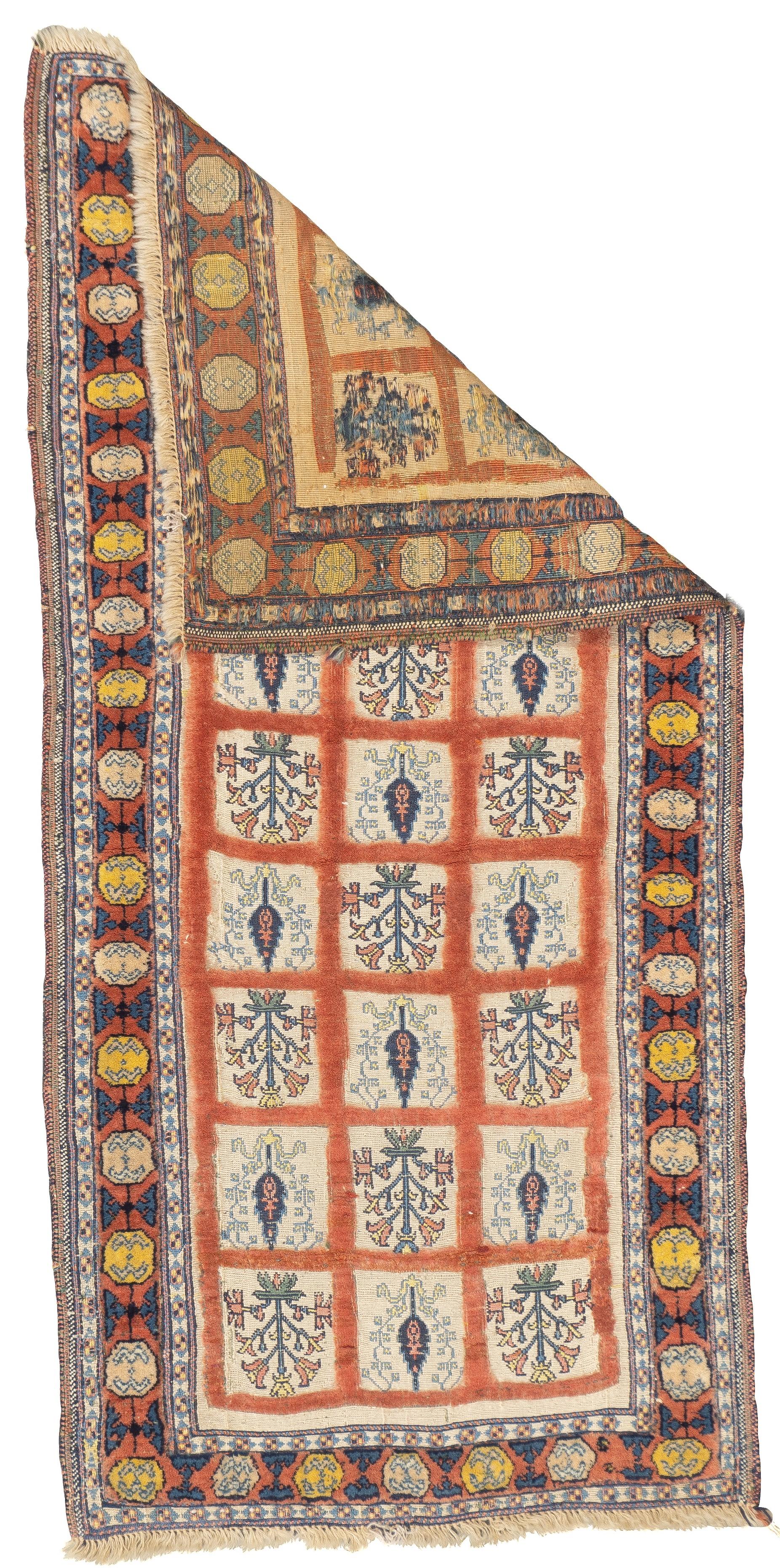 Tappeto persiano vintage Gabbeh 2'9'' x 5'7''. Tappeti a vello di lana, solitamente di formato sparso, tessuti dalle tribù Qashghai della Persia occidentale (provincia di Fars), con armatura moderata, geometrie ordinate e colori non sfumati. Dal
