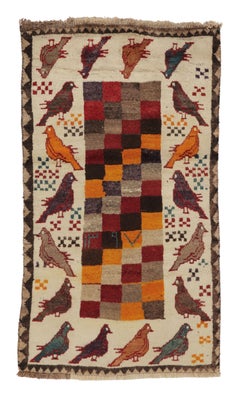 Vintage Persian Gabbeh Rug, Checkerboard and Bird Pictorials - Rug & Kilim