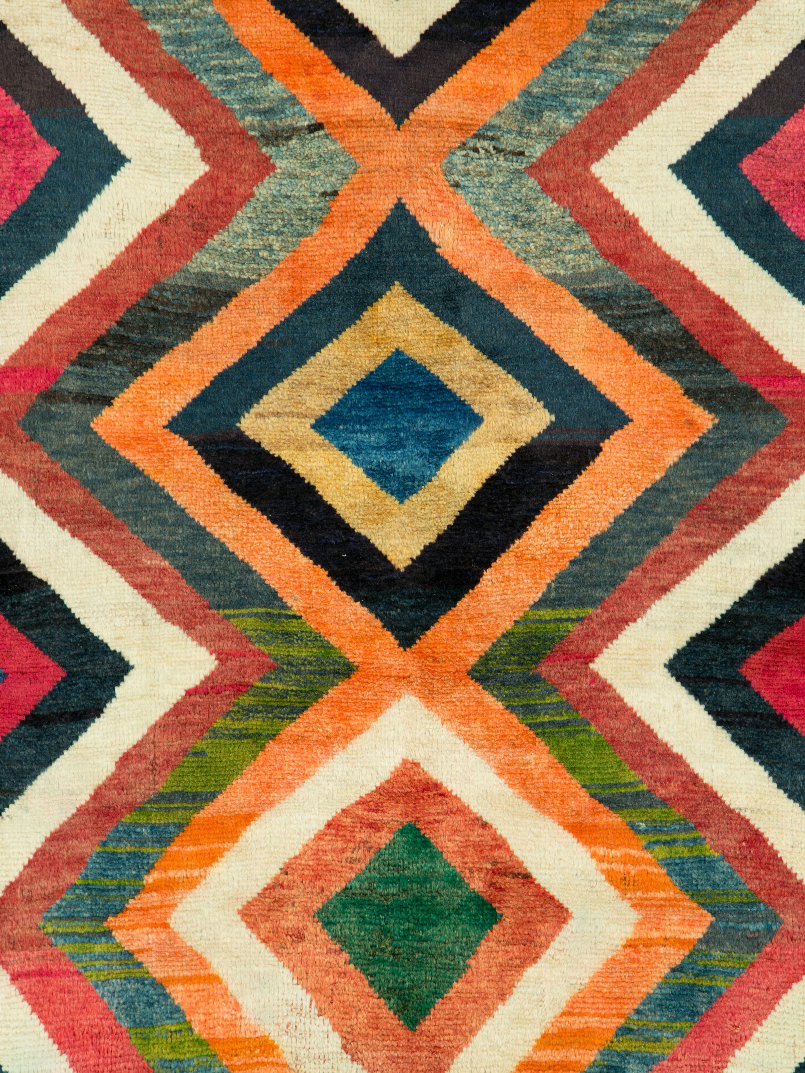A vintage Persian Gabbeh rug from the mid-20th century.