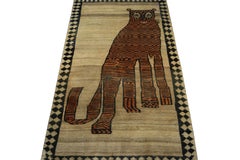 Vintage Persian Gabbeh Rug in Beige, Orange, Tiger Pictorial by Rug & Kilim