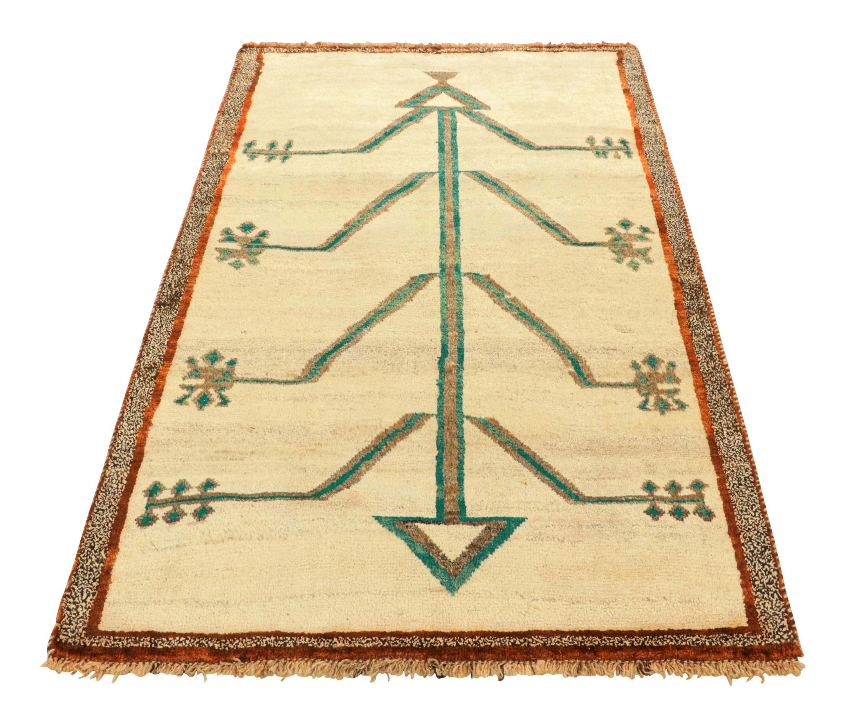 Persischer Gabbeh-Teppich in Beige mit geometrischem Muster, Vintage  Rug & Kilim (Mitte des 20. Jahrhunderts) im Angebot
