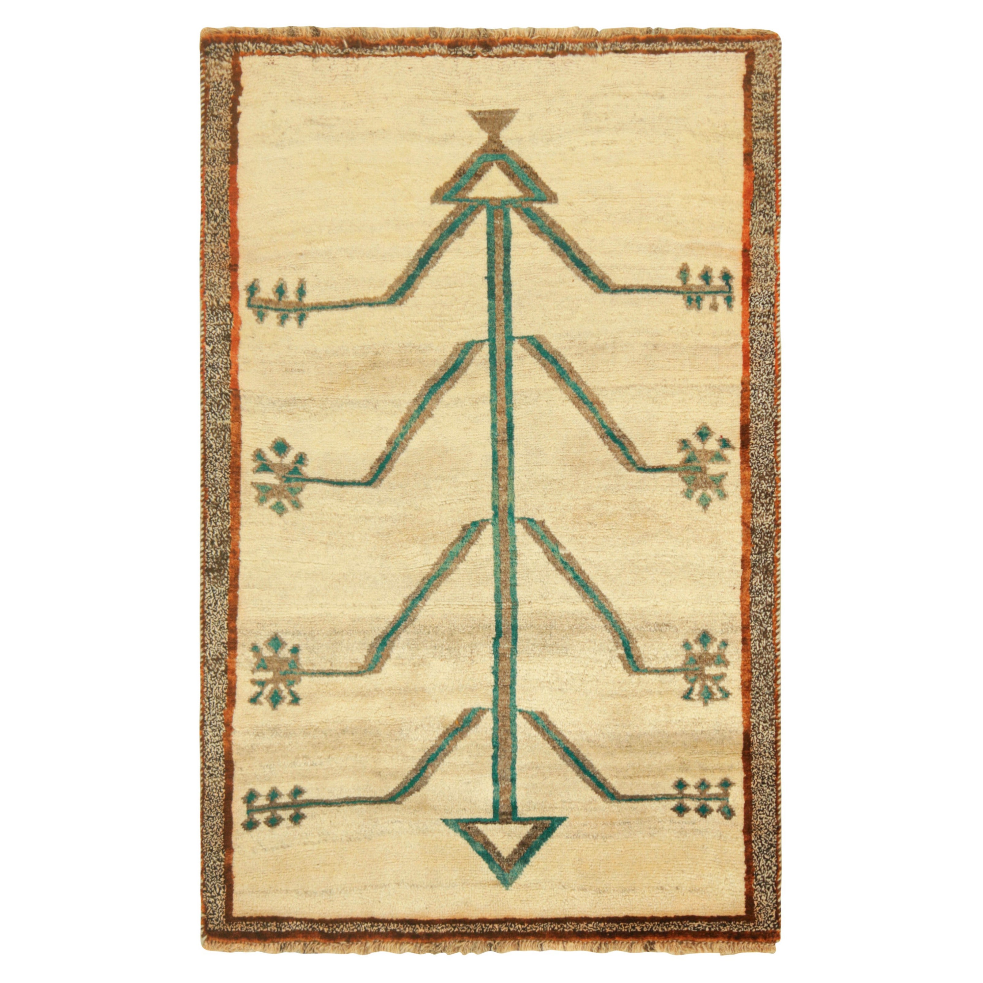 Vintage Persian Gabbeh Rug in Beige with Geometric Pattern  Rug & Kilim For Sale