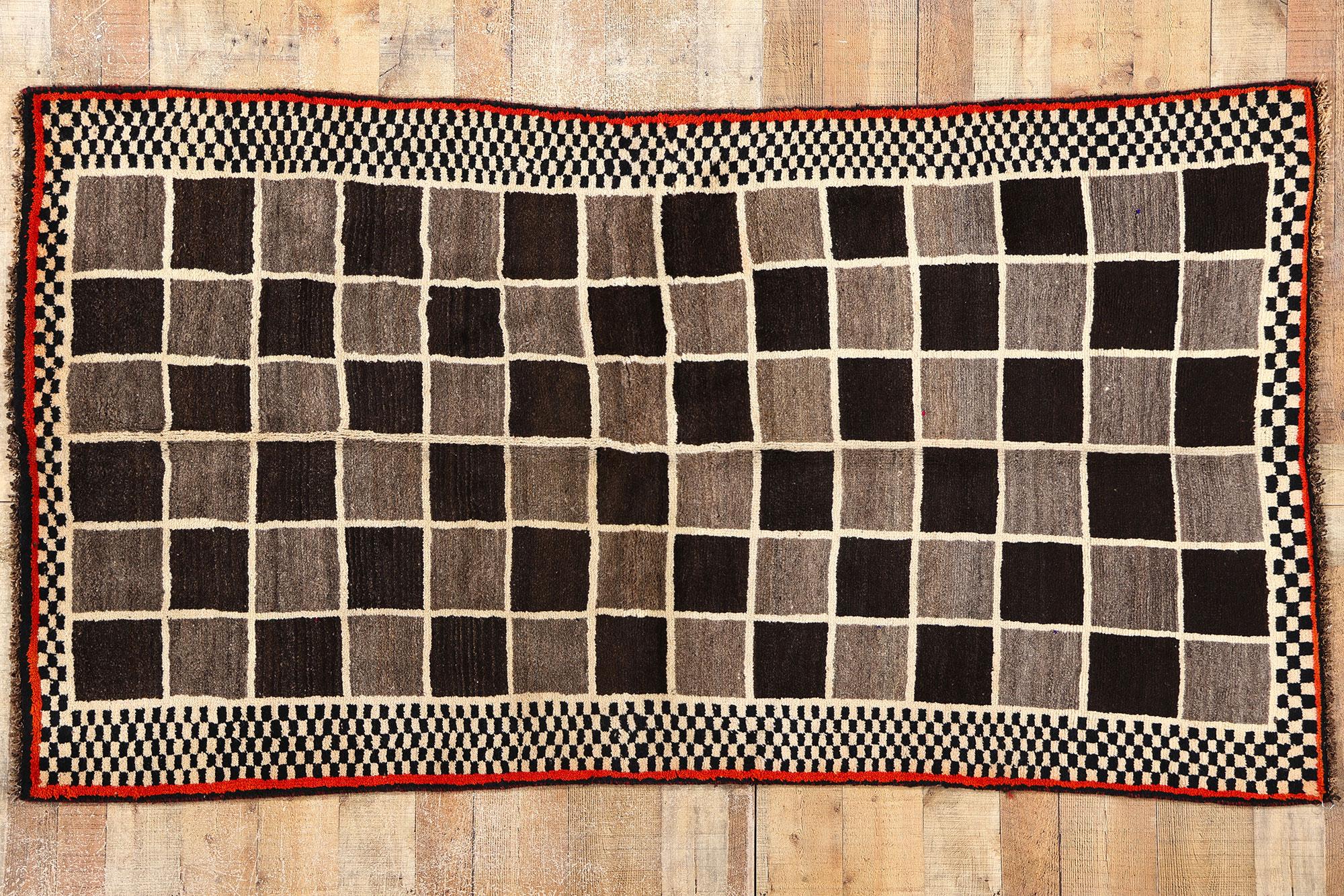 Vintage Checkerboard Persian Gabbeh Rug For Sale 2