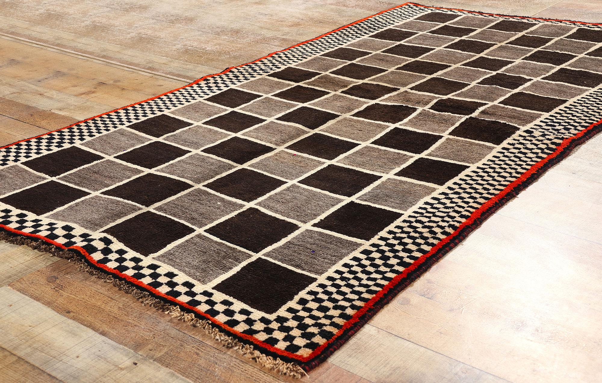 Wool Vintage Checkerboard Persian Gabbeh Rug For Sale