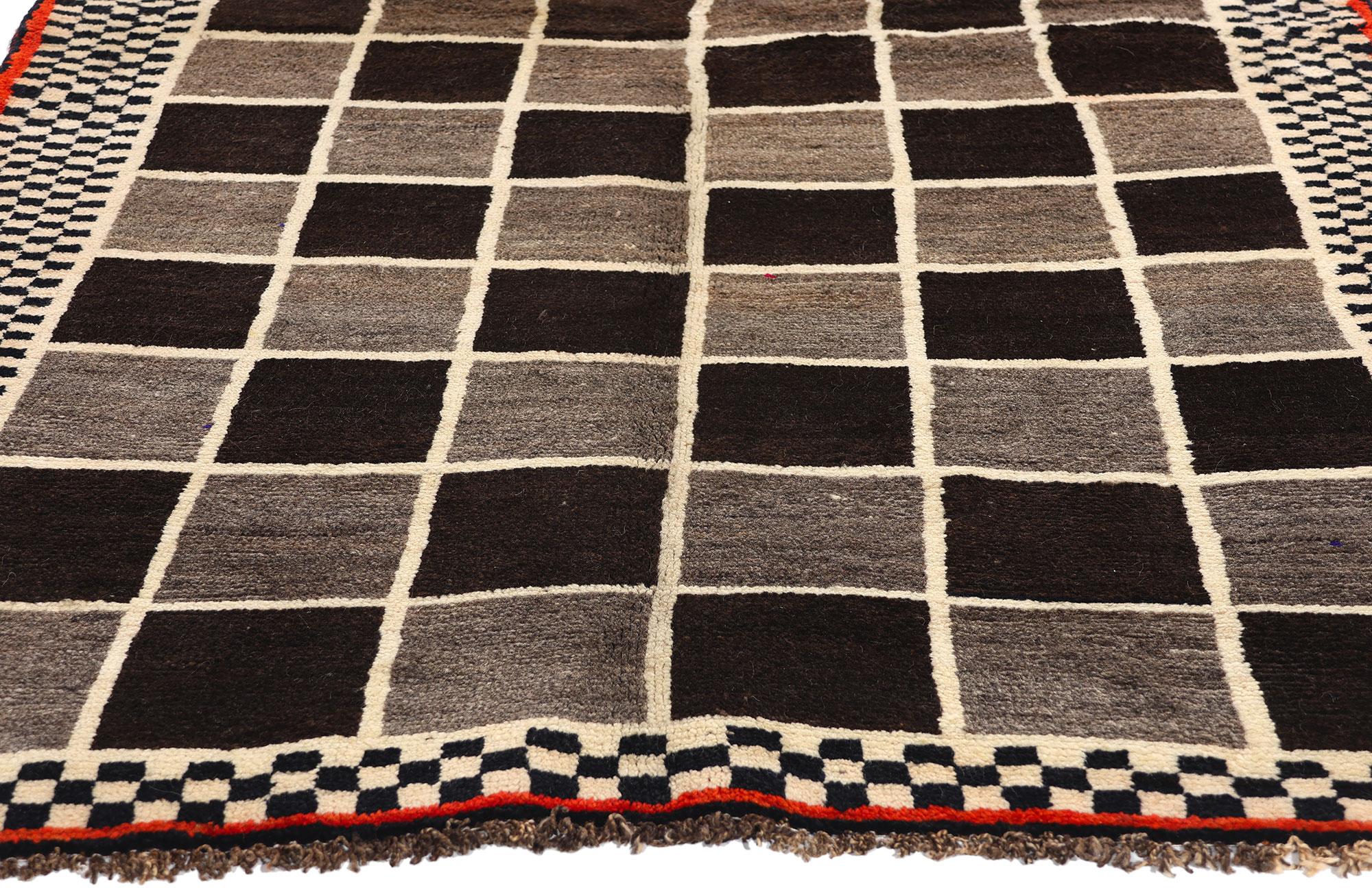 Hand-Knotted Vintage Checkerboard Persian Gabbeh Rug For Sale