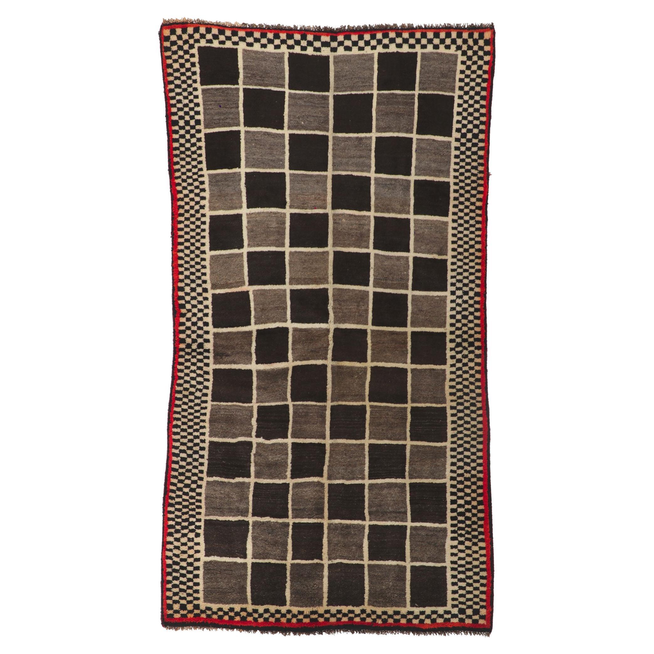 Vintage Persian Gabbeh Rug with Checkerboard Design