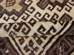 Vintage Persian Gabbeh Rug with Latch-Hook Tribal Motifs Design in Ivory, Brown