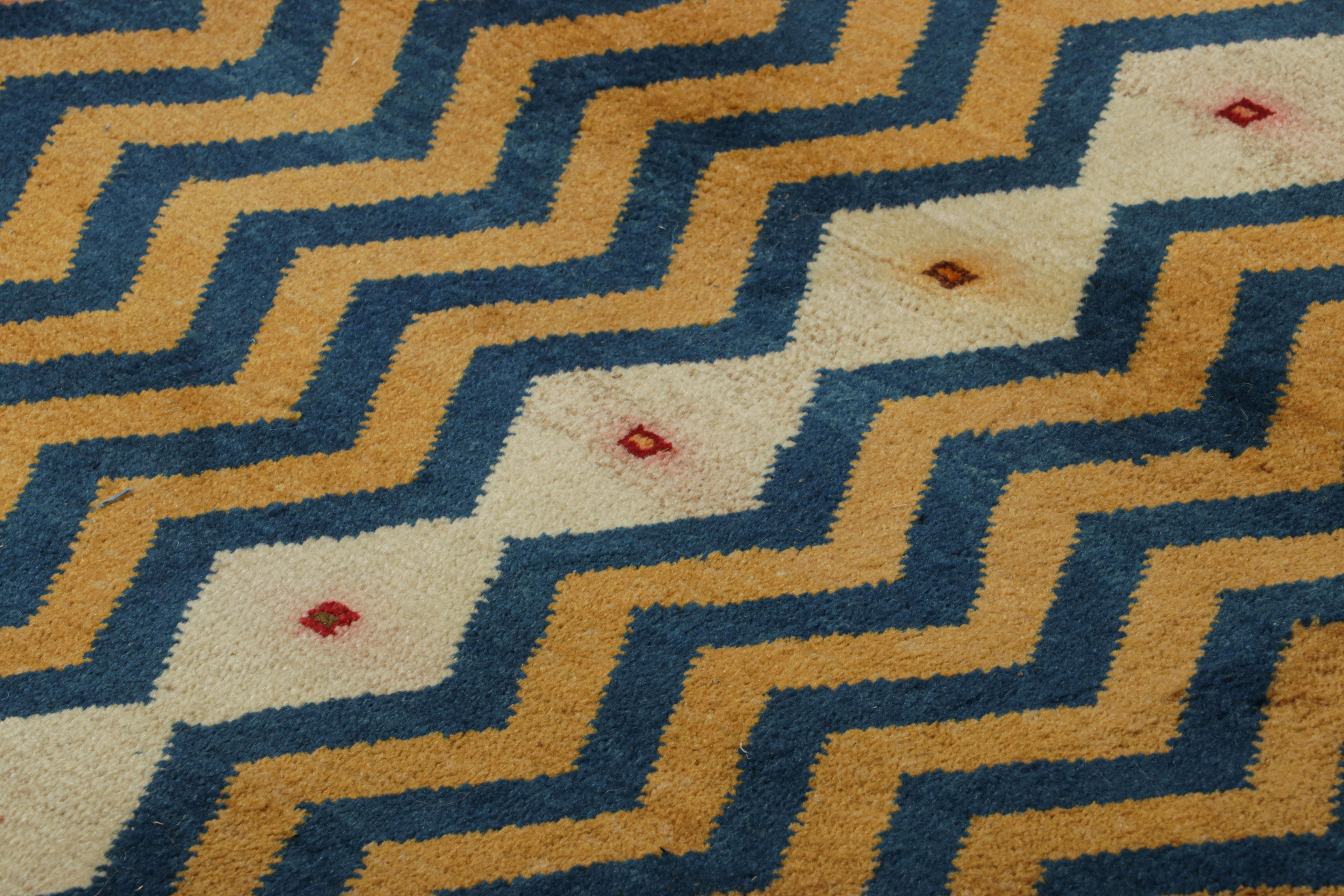 Made with hand-knotted wool, this 3x4 vintage Persian Gabbeh rug originating circa 1950-1960, is a bold new addition to Rug & Kilim’s curation of rare and collectible mid-century rugs of this provenance.

On the Design: 

Admirers of the craft will