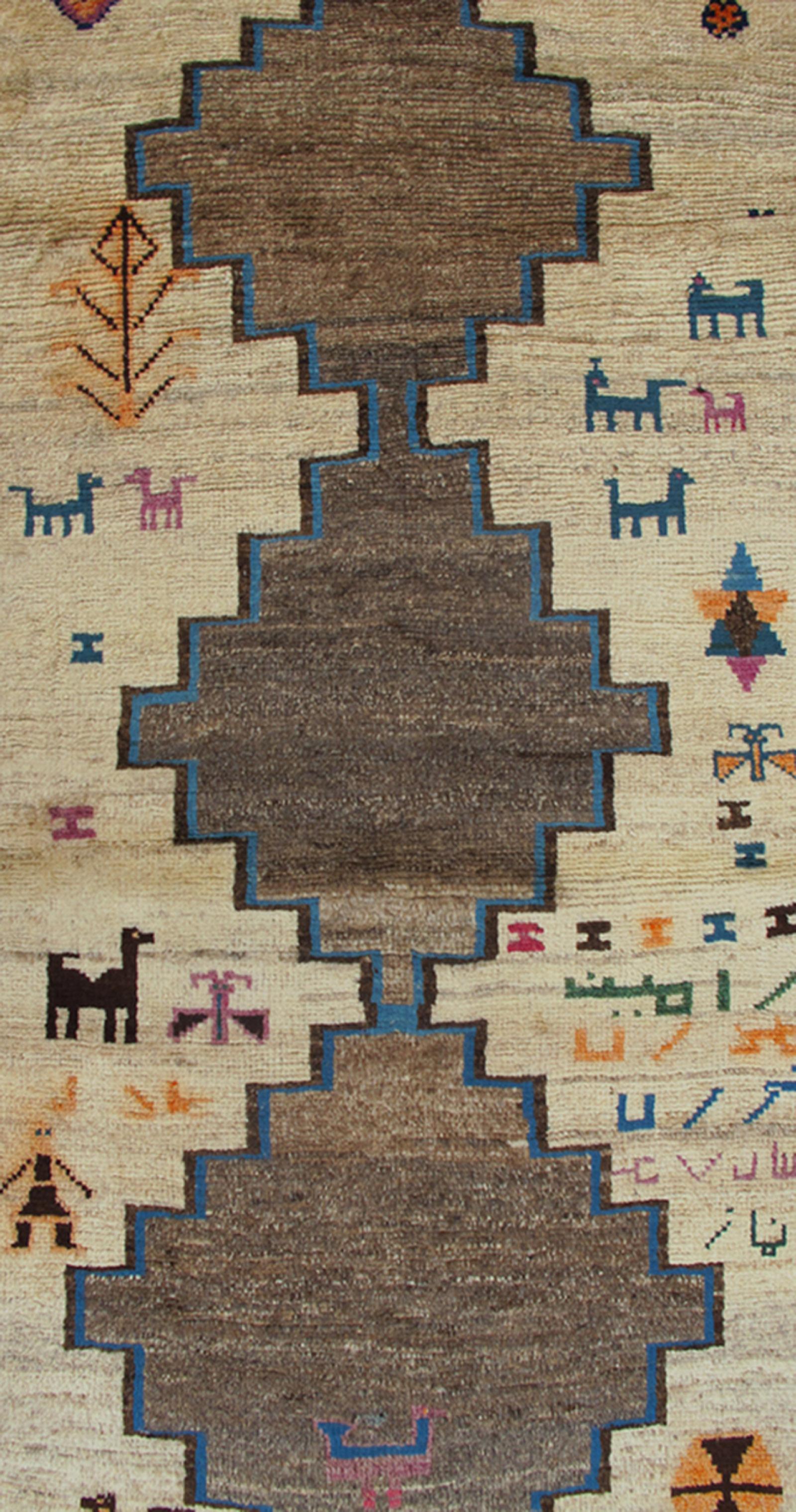 20th Century Vintage Persian Gabbeh Rug with Tribal Design of Medallions and Tribal Figures For Sale