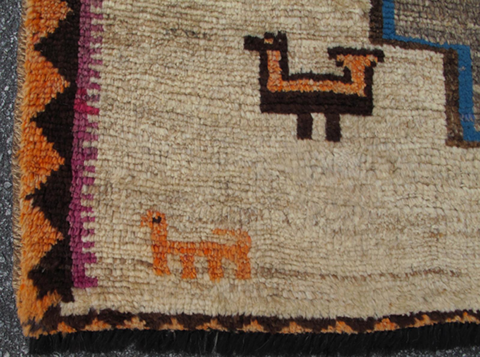 Wool Vintage Persian Gabbeh Rug with Tribal Design of Medallions and Tribal Figures For Sale