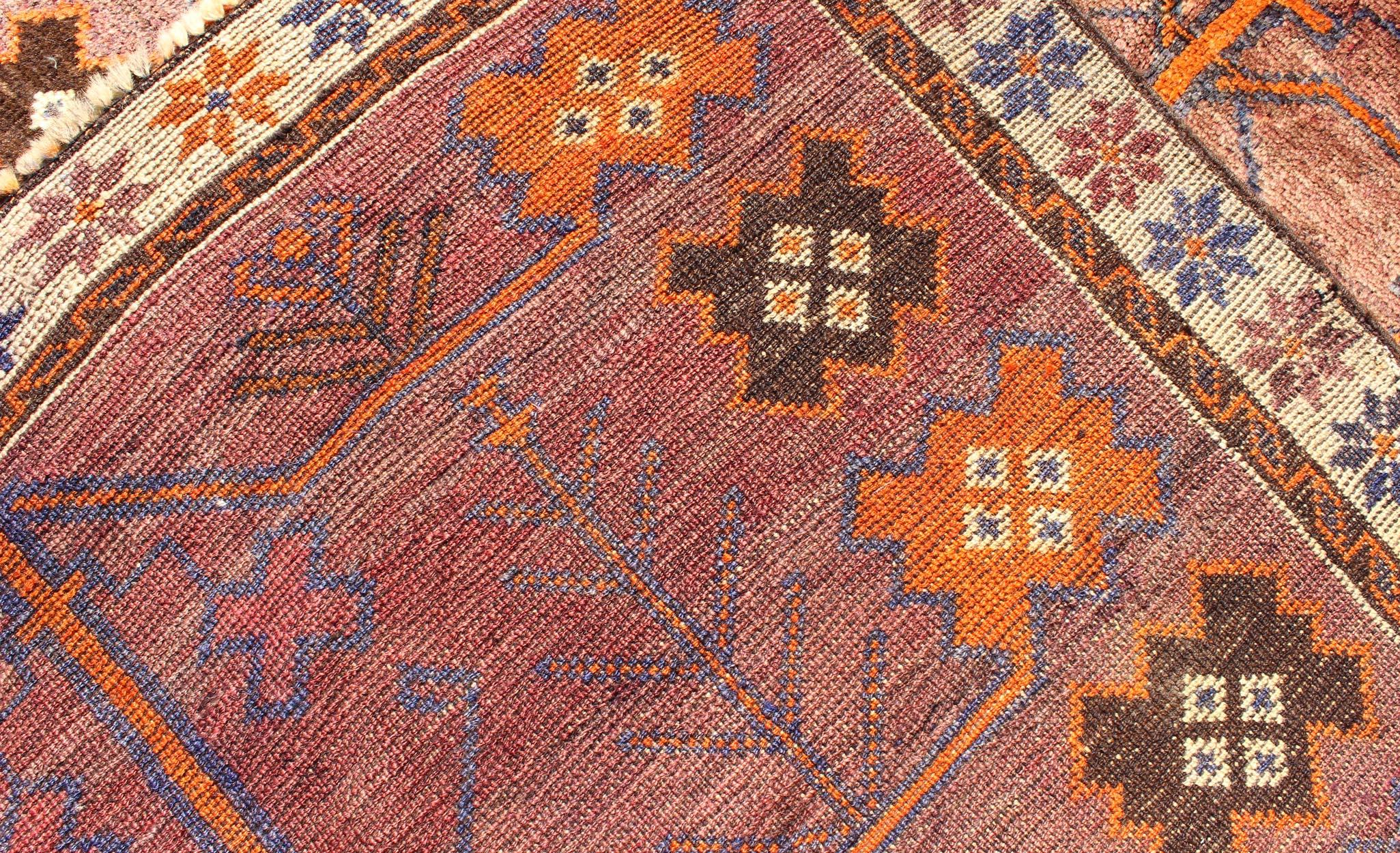 Vintage Persian Gabbeh Rug with Variegated Purple Central Field & Tribal Motifs 1