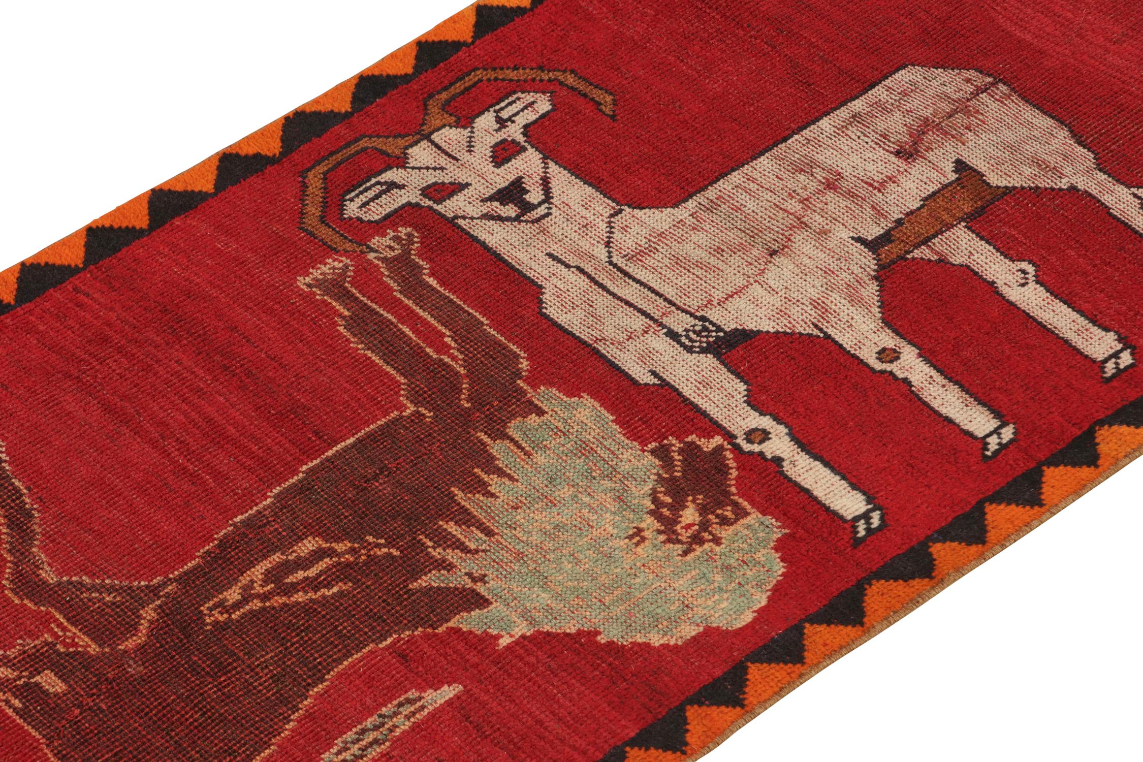 Turkish Vintage Persian Gabbeh Runner in Red with Animal Pictorials by Rug & Kilim For Sale