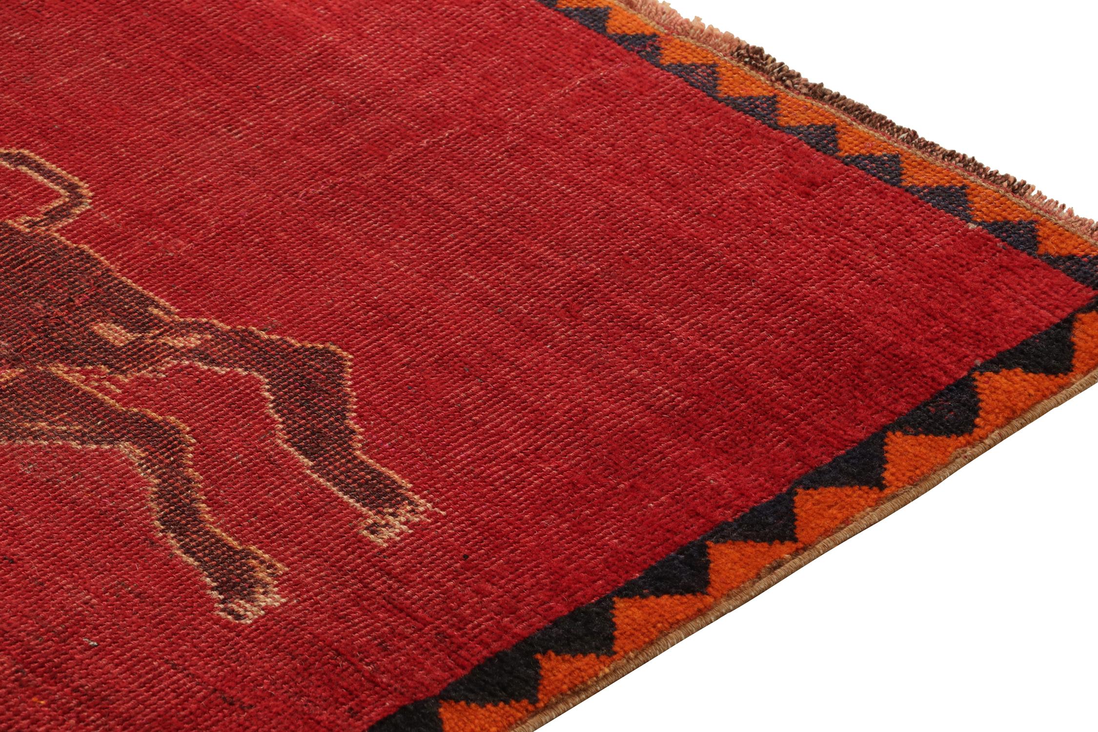 Hand-Knotted Vintage Persian Gabbeh Runner in Red with Animal Pictorials by Rug & Kilim For Sale