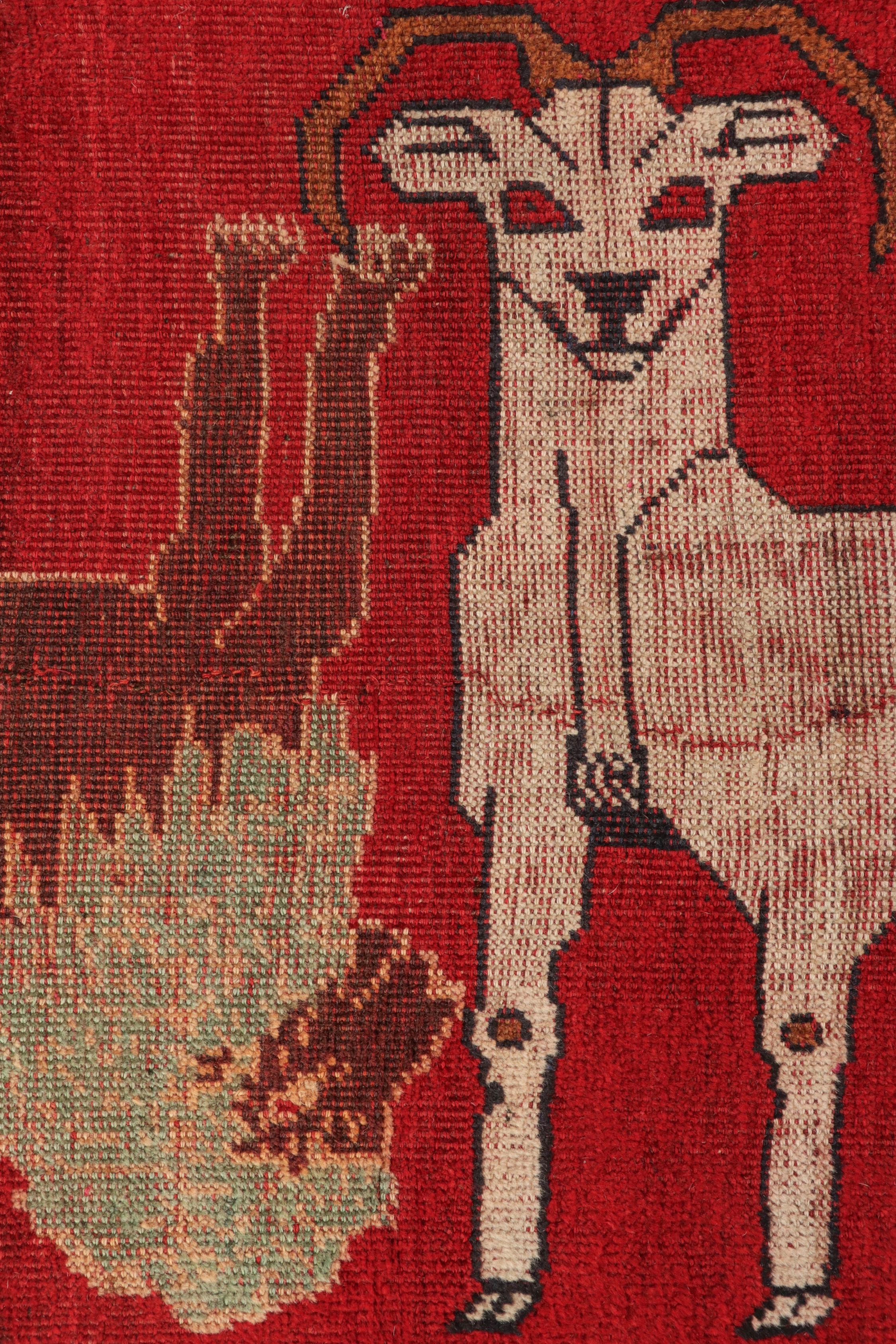 Vintage Persian Gabbeh Runner in Red with Animal Pictorials by Rug & Kilim In Good Condition For Sale In Long Island City, NY