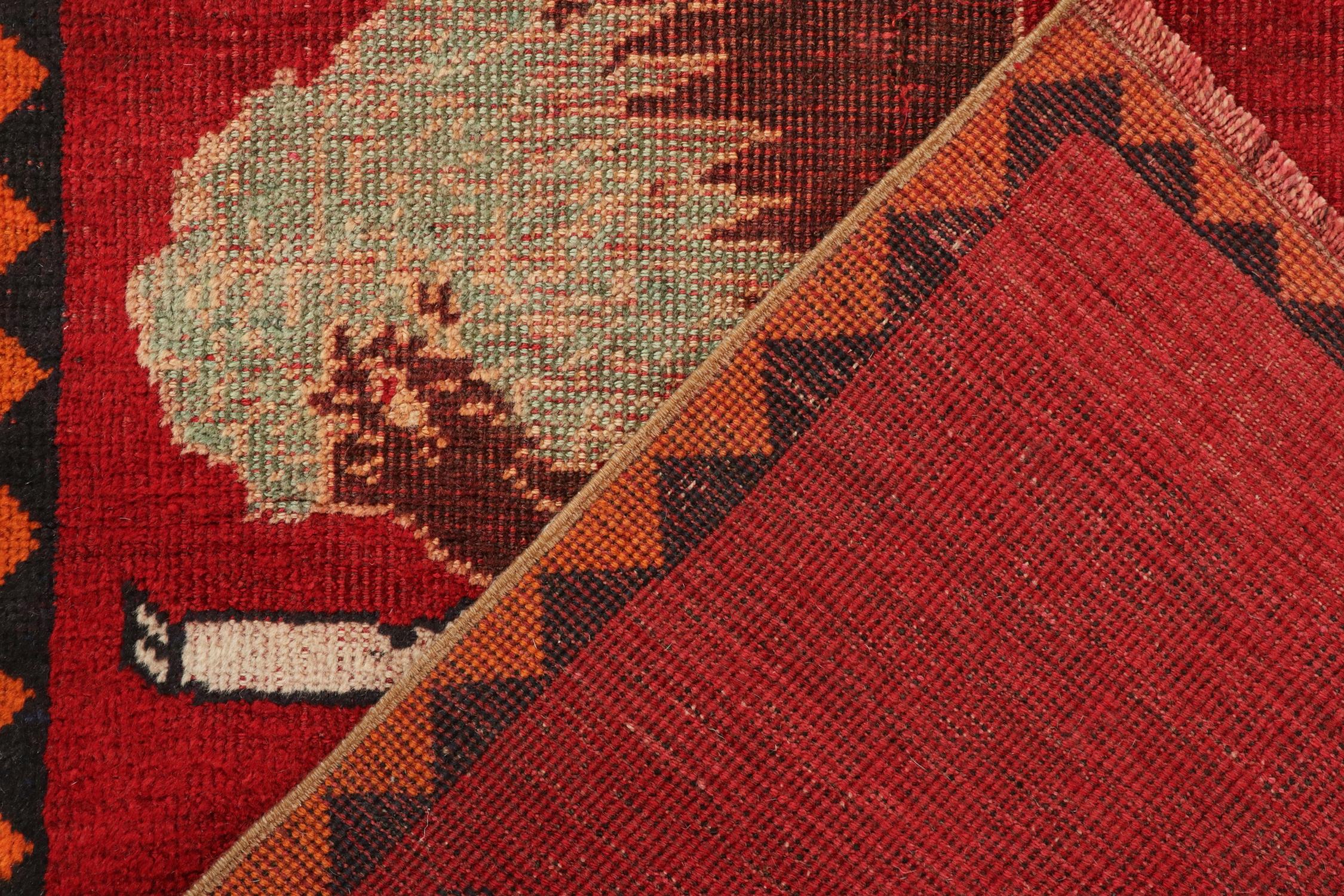 Mid-20th Century Vintage Persian Gabbeh Runner in Red with Animal Pictorials by Rug & Kilim For Sale