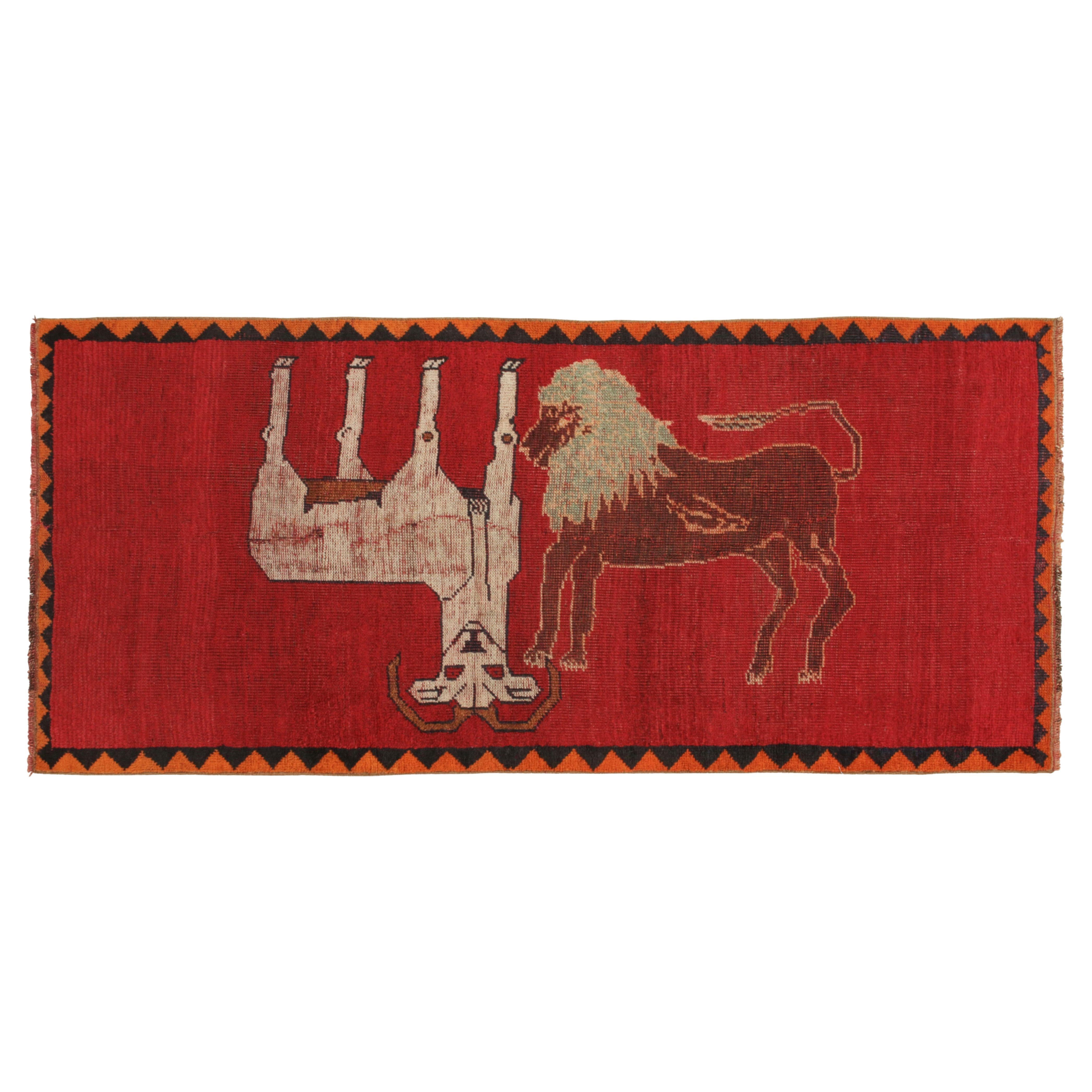 Vintage Persian Gabbeh Runner in Red with Animal Pictorials by Rug & Kilim For Sale
