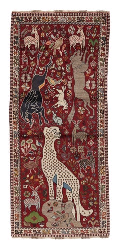 Vintage Persian Gabbeh Runner in Red with Animals Pictorials - Rug & Kilim