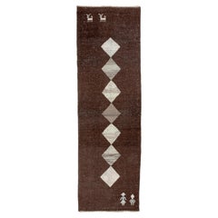 Vintage Persian Gabbeh Runner with Minimalist Diamond Chain 
Tribal Figures