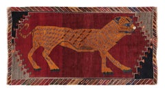 Vintage Persian Gabbeh Runner with Red Leopard Pictorial - Rug & Kilim