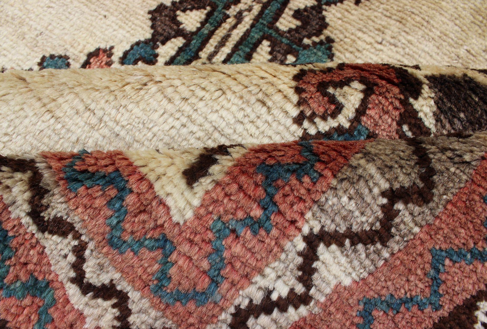 Vintage Persian Gabbeh Vintage Rug with Tribal Design in Cream, Red, and Green For Sale 6