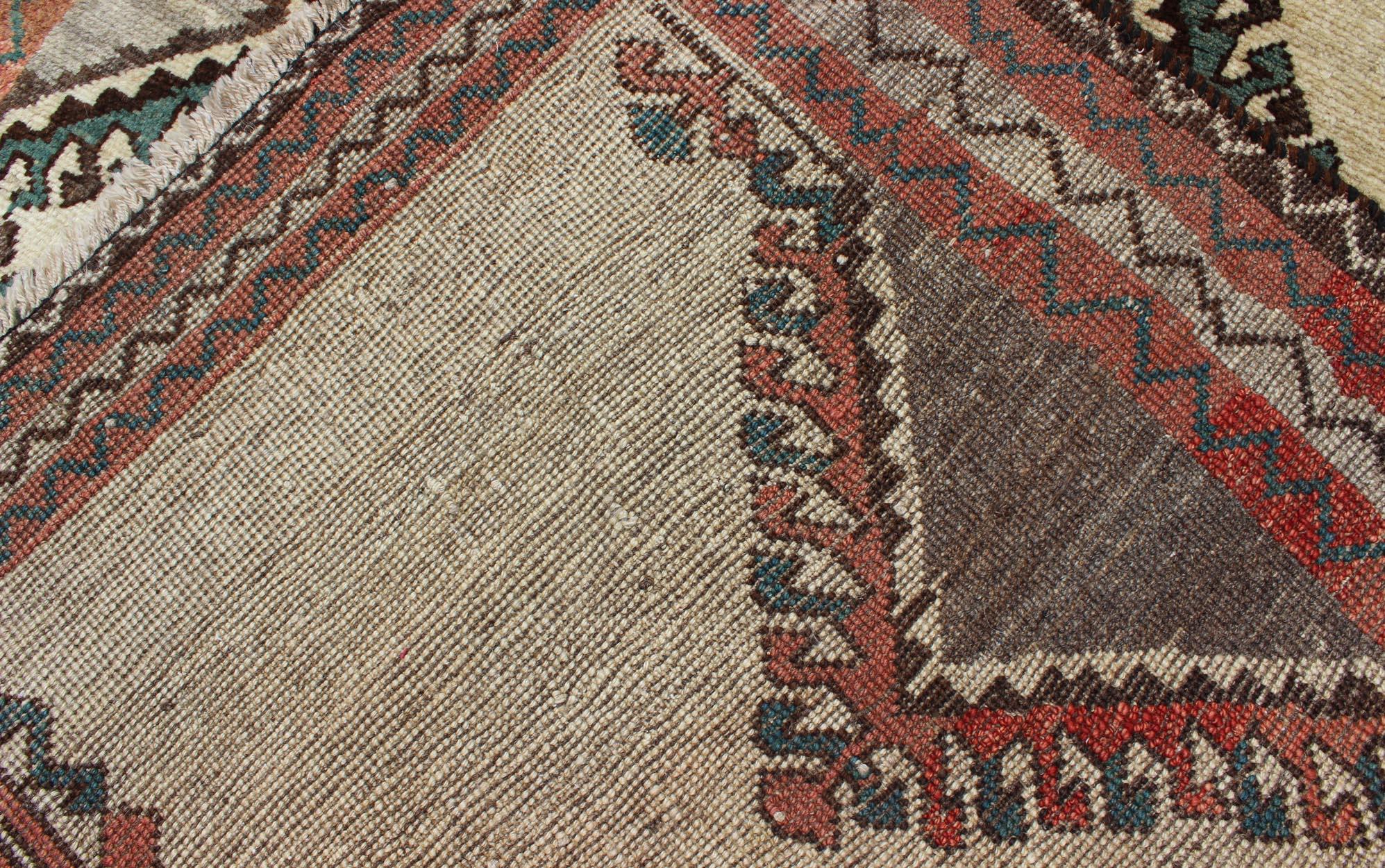Vintage Persian Gabbeh Vintage Rug with Tribal Design in Cream, Red, and Green 7