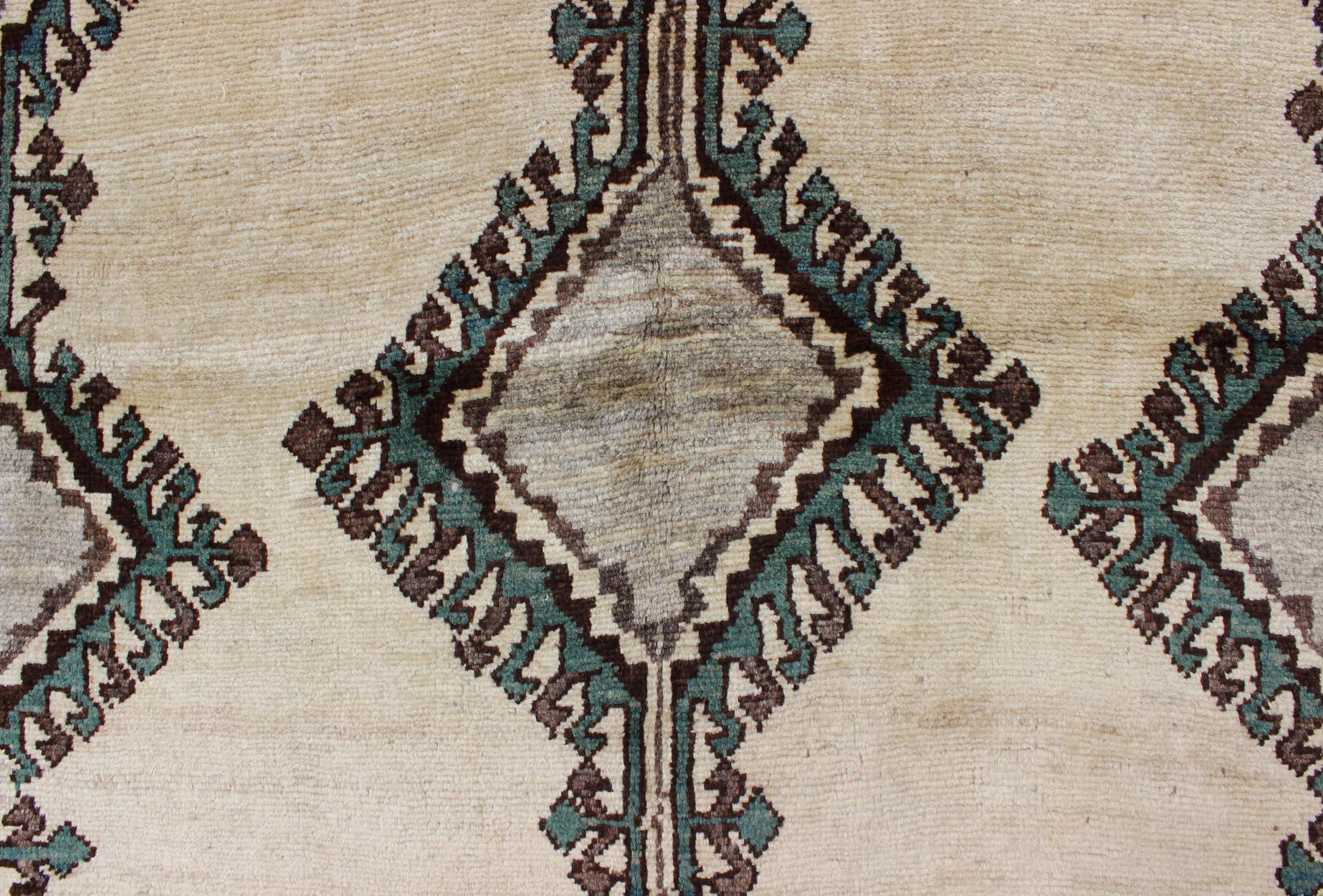 Vintage Persian Gabbeh Vintage Rug with Tribal Design in Cream, Red, and Green 2