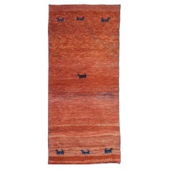 Vintage Persian Gabbeh Wool Overydye 2x5 Sunset Orange Handmade Runner Rug