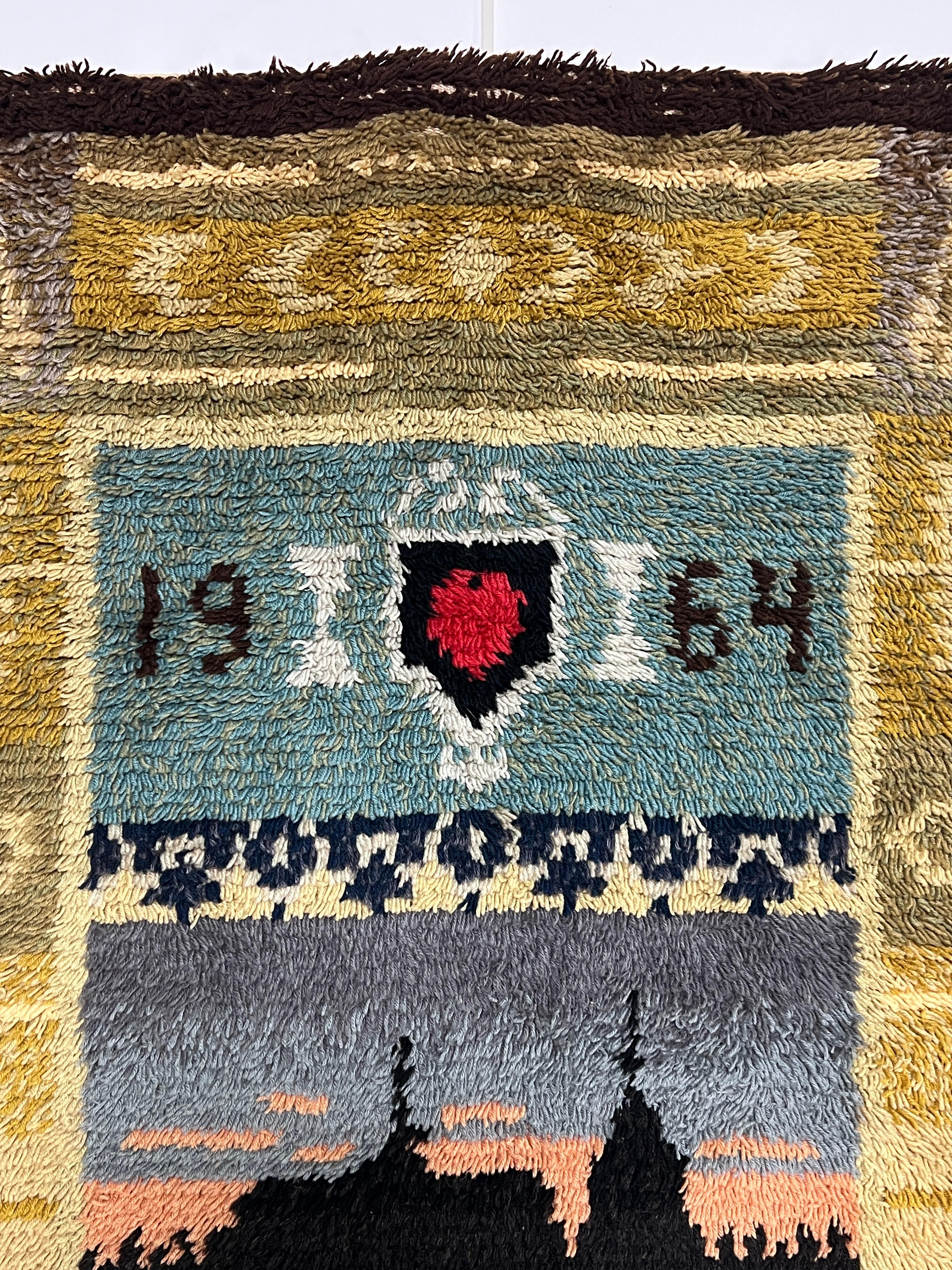 Arte popolare Tappeto o appendiabiti persiano d'epoca in lana Gabbeh datato 1964 in vendita