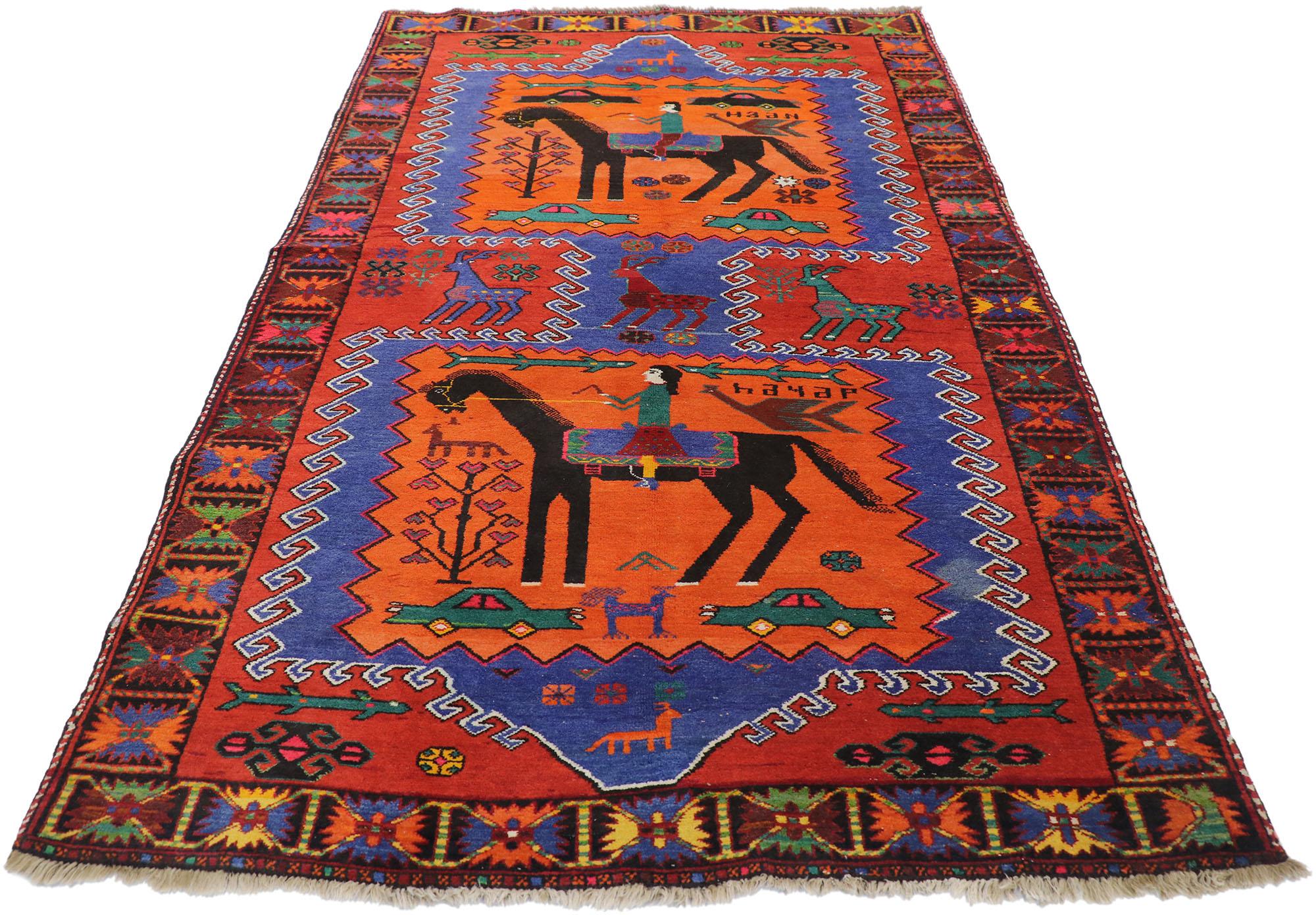 Tabriz Vintage Persian Garabagh Pictorial Rug For Sale