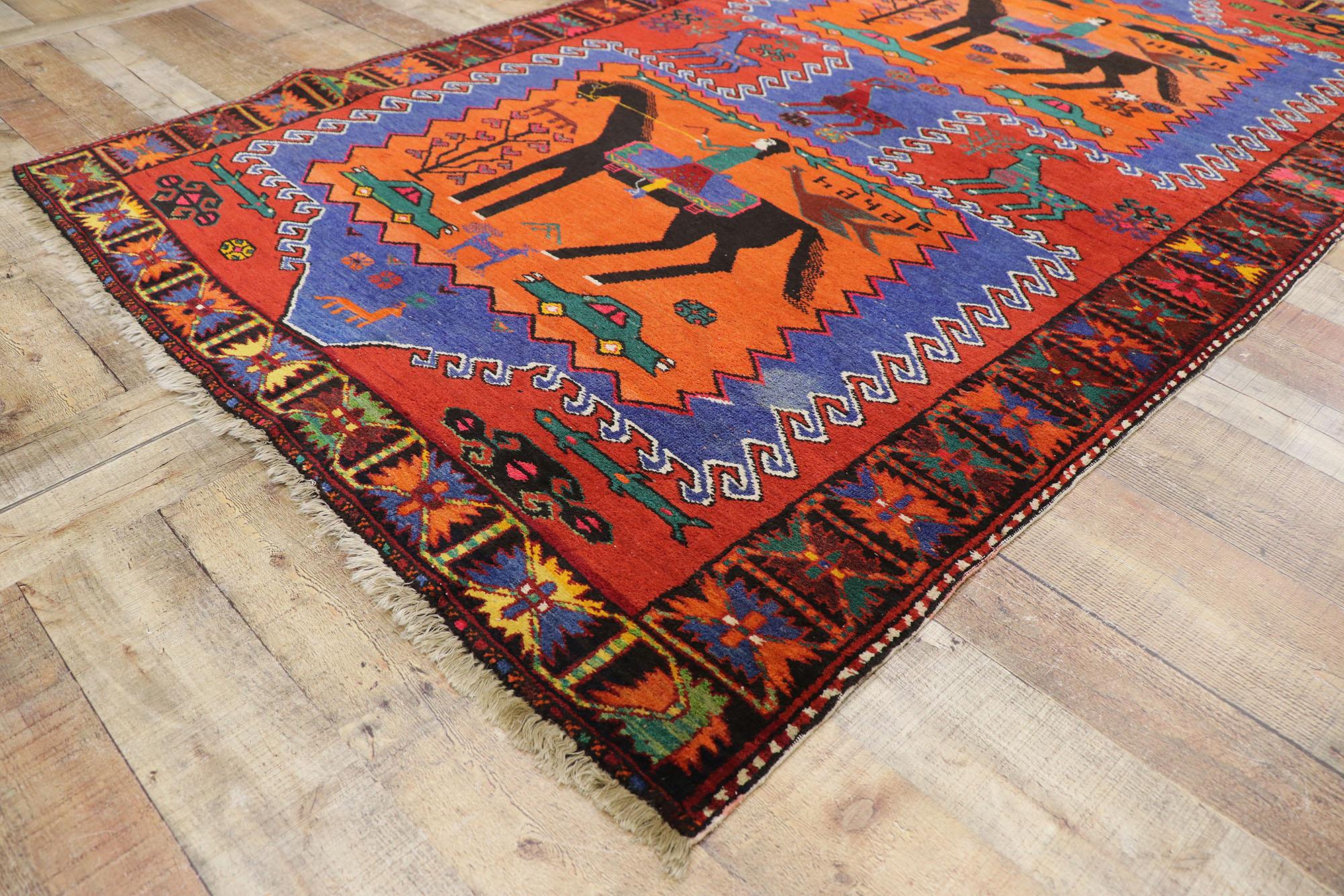 Tapis vintage persan Garabagh à motifs picturaux Bon état - En vente à Dallas, TX