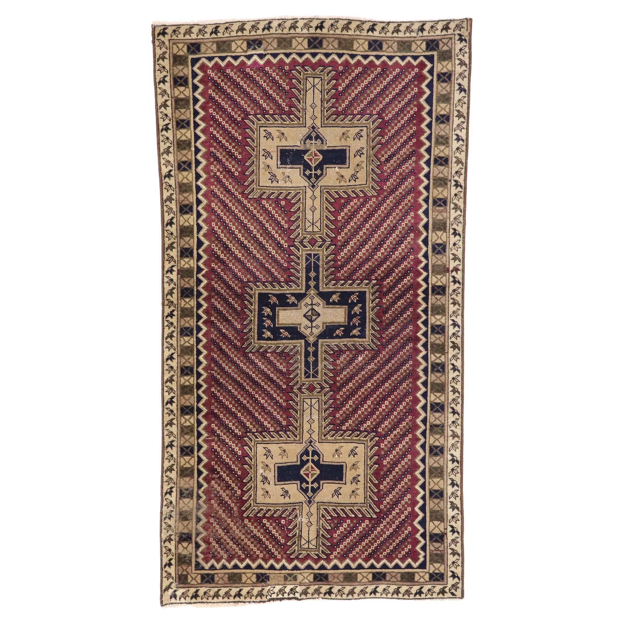Vintage Persian Geometric Bijar Rug