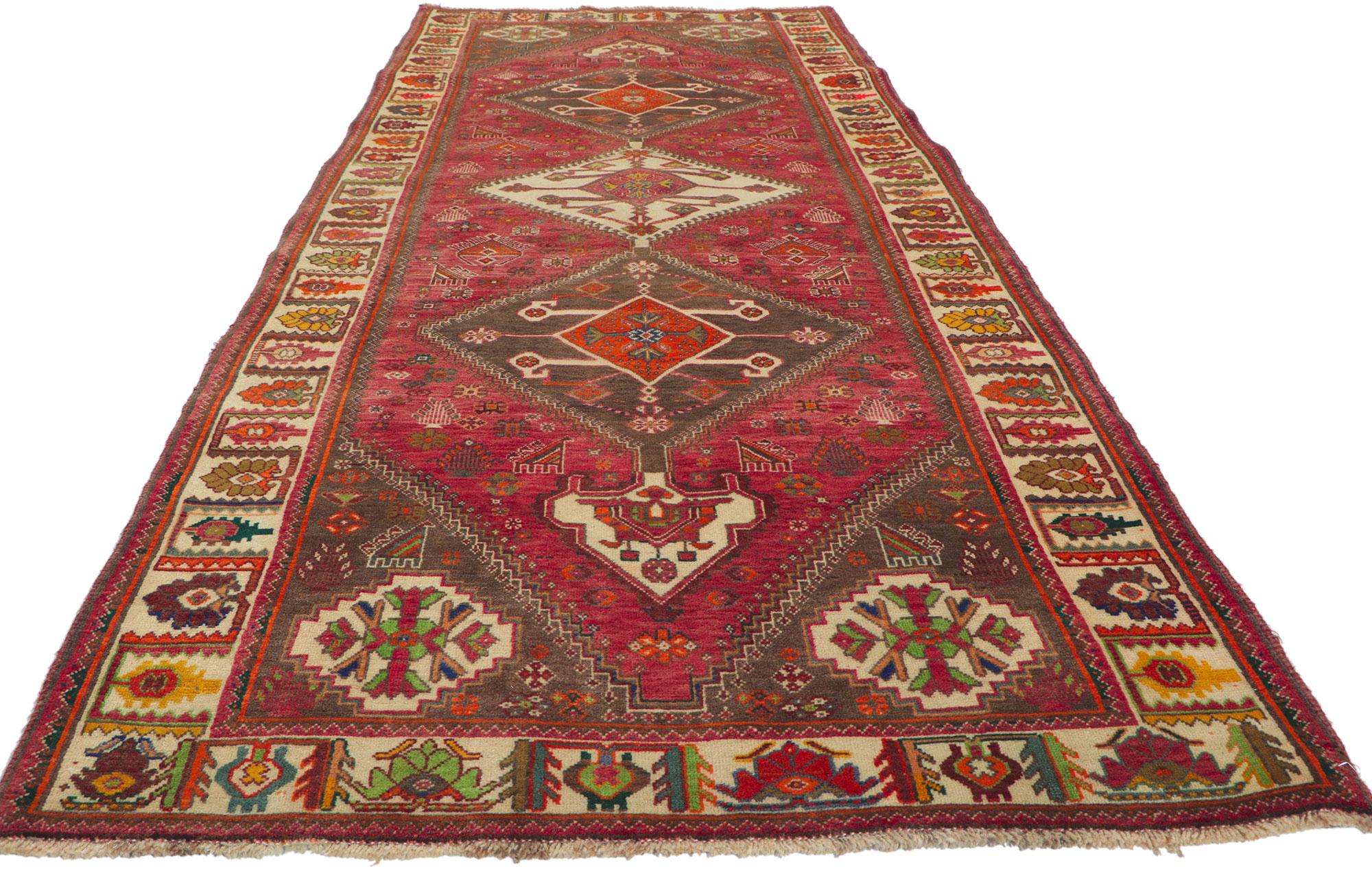Hand-Knotted Vintage Persian Ghashghaei Runner with Tribal Style For Sale